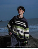 AIDASE  -  Winter Men's Retro O-neck Sweater with Contrasting Stripes Casual Loose Pullover Sweater for Teenagers Preppy Striped Cardigan aidase-shop