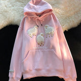 AIDASE  -  Soft Girl Cute Plush Lamb Tees Couple Hoodie Men Women Cartoon Flocking Hoody Spring Autumn Loose Vintage High Street Top aidase-shop