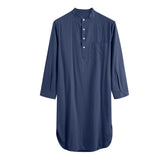 AIDASE  -  Men's Cotton Button-down Sleep Robe Solid Color Stand Neck Long Sleeve Nightgown Fashion Comfortable Home Wear Loose Bathrobe aidase-shop
