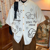 AIDASE  -  Men Shirt Printing Striped Lapel Short Sleeve Summer Male Tops Streetwear Loose 2025 Shirts Fashion Casual Men Clothing aidase-shop