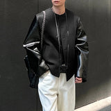 AIDASE  -  Men Jackets PU Leather Patchwork O-neck Long Sleeve Button Male Coats Streetwear 2025 Fashion Casual Jackets Men S-5XL aidase-shop