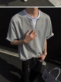 AIDASE  -  Korean Fashion Fake Two Design V-neck Men's Short Sleeved T-Shirts aidase-shop