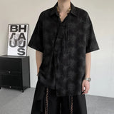 AIDASE  -  Chinese Style Men's Shirt Jacquard Asymmetric Single Breasted Design Niche Short Sleeve Printed Male Tops