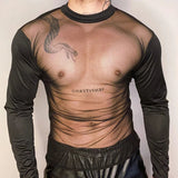 AIDASE  -  Spring Summer Party Fashion Mens Mesh Tops Nightclub Sexy Transparent Pure Color T Shirt Men New Casual Hollow Out T-shirts aidase-shop