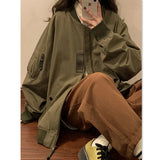 AIDASE  -  Preppy Simple Oversize Jacket Female Design Niche Korean Grunge Spring Autumn Coat Stand Collar Black Baseball Uniform Jacket aidase-shop