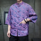AIDASE  -  Chinese Style Thin Light Luxury Retro Men National Trend Large Size Loose Ice Silk Shirt Men's Jacquard Fashion Trend Tang Suit aidase-shop