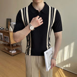 AIDASE  -  Summer Slim Fit Striped Contrast Knit Ice Polo Shirt Men's Stretchable Short Sleeve T-Shirt M-4XL aidase-shop