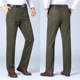 AIDASE  -  Men's Cotton Suit Pants Smart Casual Straight Solid Color Dress Trousers Men Four Seasons Loose Formal Office Full Length Pants aidase-shop