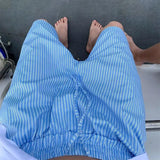 Aidase Mens Casual Blue Striped Drawstring Shorts 2024 New Genderless Fashion Comfortable Simple Versatile Resort Beach Shorts Unisex aidase-shop