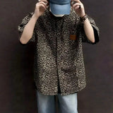 AIDASE  -  Men Vintage Leopard Print Contrast Color Corduroy Shirt Summer Casual Streetwear Y2K Oversized Short Sleeve Tops Ropa De Hombre aidase-shop