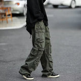 Aidase Men's Multi-pockets Cargo Pants Autumn Vintage Solid Color Hiphop Overalls Baggy Casual High Street Mopping Trousers