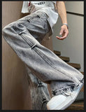 AIDASE  -  High Street Men Jeans Washed Wrinkle Design Denim Pants Trendy Loose Casual Straight Leg Trousers Summer New aidase-shop