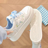 AIDASE  -  New Spring Women's White Shoes Embroidered Floral Thick Sole Platform Sneakers Lightweight Casual Skate Shoes for Students aidase-shop