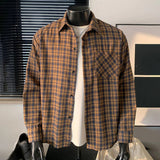 AIDASE  -  Men'S Loose Casual Fashion Retro Long Sleeved Plaid Shirt Roll-Up Sleeves Men'S Plaid Shirt roupas masculinas aidase-shop
