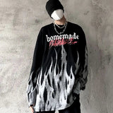 AIDASE  -  Tie-dyed Flame Long-sleeved T-shirt Men's Autumn New Loose Large Size Hip-hop High Street Fashion Harajuku Hong Style Top Chic aidase-shop