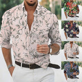 AIDASE  -  Comfort Regular Cuff Men'S Vintage Shirt Casual Men'S Loose Lapel Geometric Print Long Sleeve Cuffs Button Man Clothing Camisas aidase-shop