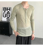 AIDASE  -  Summer Fashion Trendy Elastic Slim Fit Design Long Sleeved 2025 Korea Fashion Round Neck Luxury Male Tops aidase-shop