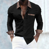 AIDASE  -  Men's Contrast Plaid Trim Dress Shirt Casual Long Sleeve Button-Up Shirt with Pocket aidase-shop