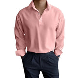 AIDASE  -  Men's Light Blue Polo Shirt Long Sleeve Casual Loose Fit Button Up Collared Top aidase-shop