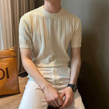 AIDASE  -  Honeycomb Mesh Knitted T-shirt Men Summer Short Sleeved Hollow Ice Silk Top Tee Business Casual British Luxury Tshirts Male aidase-shop