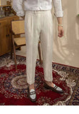 AIDASE  -  Seersucker Naples Suit Trousers Mens British Stylish High-waisted Belt Design Straight Pants Summer Slim Business Casual Pants aidase-shop