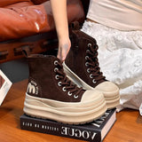 AIDASE  -  Autumn Winter Women Short Ankle Boots Zipper Open Street Fashion Sneakers High Top Height Increasing Sole Platform Lace Up aidase-shop