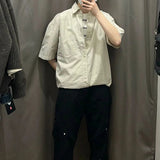 AIDASE  -  Japanese Men's Loose Solid Color Grid Texture Shirt Half Sleeves Ice Feeling Single Breasted Casual Shirt Daily Minimalist aidase-shop