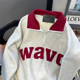 AIDASE  -  American Vintage Women Loose Pullovers Preppy Style Turn Down Collar Half Zipper Sweatshirts Female Casual Sport Top aidase-shop