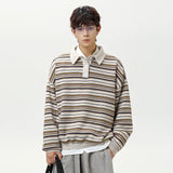 AIDASE  -  Autumn Winter New Fashion Men’s Striped Casual Trendy Turn-down Collar Long Sleeve Button Pullover Polo Shirts Male Clothes Tops aidase-shop