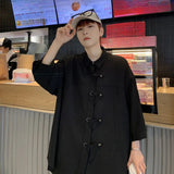 AIDASE  -  Solid Color Men's Long Sleeved Shirt Unique Single Breasted Design Lapel Top Japanese Retro Male Casual Fashion Clothing aidase-shop