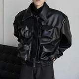 AIDASE  -  Y2K Mens PU Leather Jacket Pocket Motorcycle Coat Spring Casual Gothic High Street Dark Silhouette Top Men's Wear Unisex 2025 aidase-shop