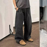 AIDASE  -  American Style Men's Casual Pants Oversized Plaid Scimitar Design Wide-Leg Trousers Simple Solid Color Clothing 21E6845 aidase-shop