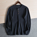 Aidase Fashion Mens Henley Collar Tee Shirts Autumn Sold Color Long Sleeve T-shirt Half Button Up Thermal Waffle Knit Blouses Tops aidase-shop