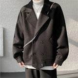 AIDASE  -  Autumn Winter Youthful Vitality Woolen Coats Men Loose Casual Turn Down Collar Outwear Male Fashion Double Breasted Short Jacket aidase-shop