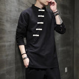 Aidase Spring and Autumn New Oriental Men's Shirt Hanfu Chinese Top Cotton Hemp Street Casual Vintage T-shirt
