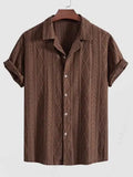 Aidase Men's Camp Collar Button Up Geometric Jacquard Openwork Short Sleeves Shirt aidase-shop