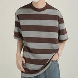 AIDASE  -  Summer Preppy Style Striped T-shirts For Men High Street Fashion Cotton Short Sleeve Tee Tops Y2K Vintage Pullover T Shirts aidase-shop