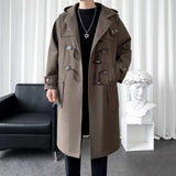 Aidase Mens Hooded Long Woolen Coats Oversized Solid Color Winter Windbreaker Korean Style Casual Trench Outwear Male Clothes aidase-shop