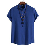 AIDASE  -  Summer Men's  Solid Color Stand Collar PulloverShort Sleeve Shirt aidase-shop