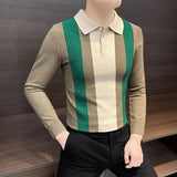Aidase Spring Fashion Trend Stripe korean Popular polos Long-sleeve Shirts for Men Slim Fit Casual Plain Polos elegants Base shirt
