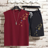 AIDASE  -  Men Summer Chinese Style Bamboo Leaf Sleeveless Vest Set Top Outfit National Trend Design aidase-shop