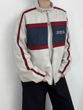 AIDASE  -  Retro Contrast Jacket Motorcycle Suit Suede Stand Collar Jacket Men's High-end Outdoor Niche Bomber Jacket Baseball Uniform Suit aidase-shop