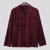AIDASE  -  Men Shirts Solid Color Lapel Long Sleeve Velour Casual Men Clothing Streetwear Loose Fashion Leisure Male Shirts aidase-shop
