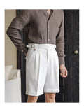 AIDASE  -  Summer Thin Naples Shorts Men British Style Paris Waist Buckle Button Straight  Knee Length Pants Vintage Business Casual Shorts aidase-shop