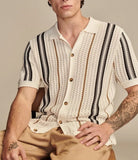 AIDASE  -  Summer Luxurious Business Casual Breathable Knitted Shirt High Quality Men Vintage Striped Crochet Knitting Shirt Men's T-shirt aidase-shop