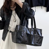 AIDASE  -  Korean Casual Tote Bags For Women Luxury Designer Handbags Purses New In PU Oil Wax Leather Rivet Multiple Pockets Shoulder aidase-shop