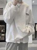 AIDASE  -  Autumn Men's Oversized Waffle Crewneck Sweatshirts Appliques Long Sleeve Pullover Hoodies Korean Fashion Y2K Streetwear Sudadera aidase-shop