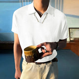 AIDASE  -  Men Shirt Solid Color Lapel Short Sleeve Loose Men Clothing Summer Streetwear 2025 Korean Style Fashion Casual Male Tops aidase-shop
