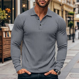 AIDASE  -  Spring Autumn Men's Long Sleeve T-Shirt Fashion Turn Down Collar Business Casual T Shirt Male Sports Tees Solid Pull On Tops Man aidase-shop