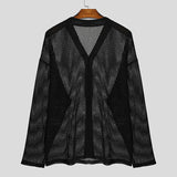 AIDASE  -  Men Shirt Hollow Out See Through V Neck Long Sleeve Men Clothing Streetwear Solid 2025 Loose Tops Casual Male Shirts aidase-shop